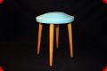 Stool wood blue leather fifties