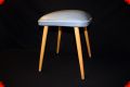 Vintage 50's wooden stool with blue artificial leather seating surface